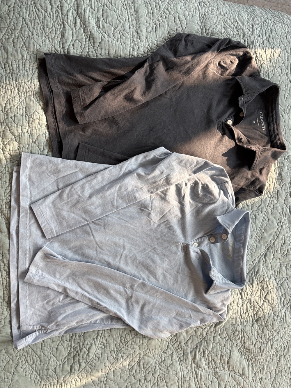 Crewcuts Boys Pair of Long-Sleeve Polos - Dark Gray and Light Blue, size 10